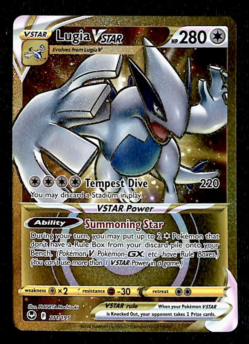 Lugia Vstar Gold Card Silver Tempest 211/195, NM Pokemon Card
