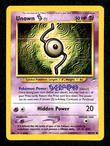 Unown S Neo Destiny NM, 87/105 Pokemon Card