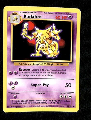 Kadabra Base Set 1999 Unlimited Print EX, 32/102 Pokemon Card.