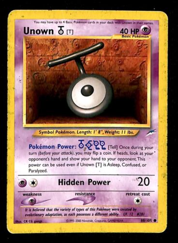 Unown T Neo Destiny VG, 88/105 Pokemon Card