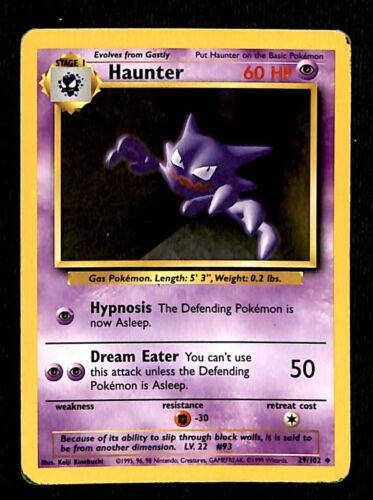 Haunter Base Set 1999 Unlimited Print EX, 29/102 Pokemon Card.