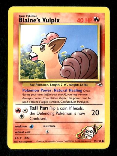 Blaines Vulpix Gym Heroes NM, 65/132 Pokemon Card.