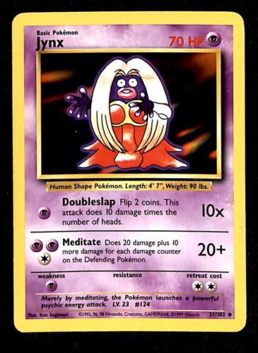 Jynx Base Set 1999 Unlimited Print EX, 31/102 Pokemon Card.
