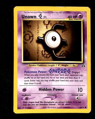 Unown E Neo Discovery VG, 67/75 Pokemon Card.