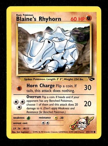 Blaines Rhyhorn Gym Challenge NM, 65/132 Pokemon Card
