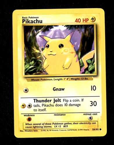 Pikachu Base Set 1999 Unlimited Print NM, 58/102 Pokemon Card.