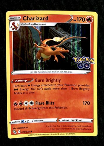 Charizard Holo Pokemon GO 010/078, NM Pokemon Card