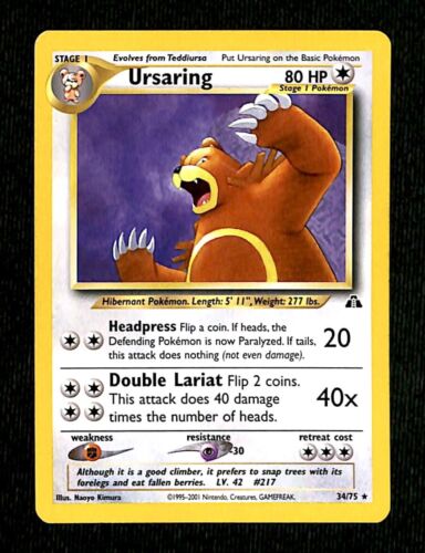 Ursaring Neo Discovery NM, 34/75 Pokemon Card.