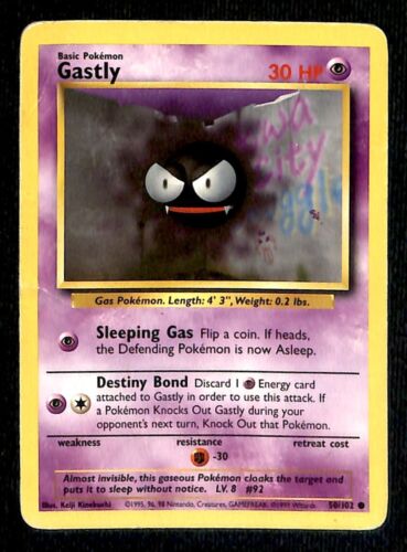 Gastly Base Set 1999 Unlimited Print VG 50/102 Pokemon Card.