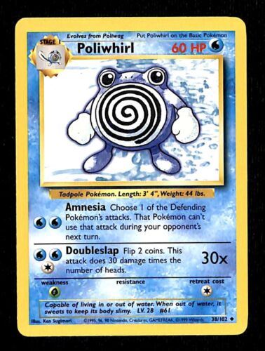 Poliwhirl Base Set 1999 Unlimited Print NM, 38/102 Pokemon Card.