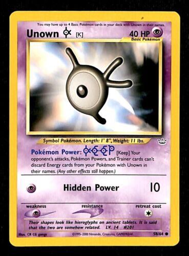 Unown K Neo Revelations NM, 58/64 Pokemon Card