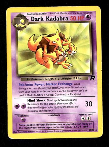 Dark Kadabra Team Rocket VG, 39/82 Pokemon Card.