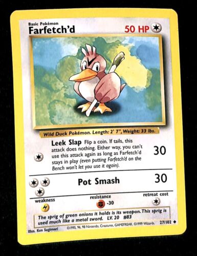 Farfetchd Base Set 1999 Unlimited Print NM, 27/102 Pokemon Card.