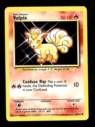 Vulpix Base Set 1999-2000 Exclusive 4th Print EX, 68/102 Pokemon Card.