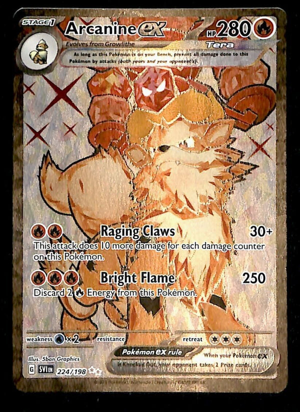 Arcanine EX Full Art Rare Scarlet & Violet Base 224/198, NM Pokemon Card