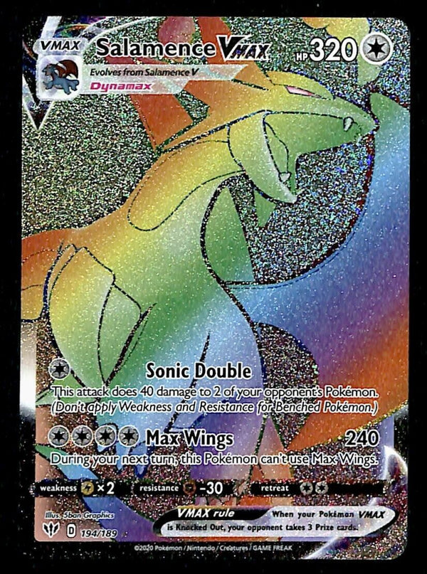 Salamence Vmax Rainbow Rare Darkness Ablaze 194/189, NM Pokemon Card