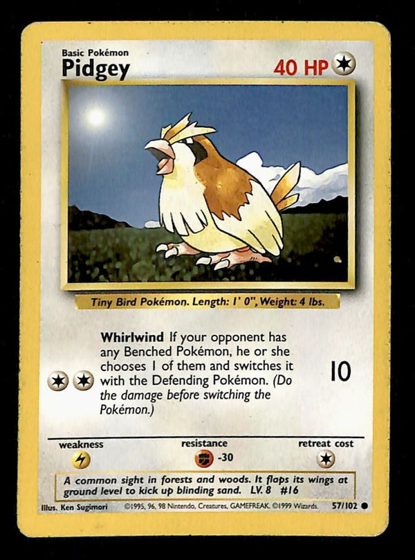 Pidgey Base Set 1999 Unlimited Print LP, 57/102 Pokemon Card.