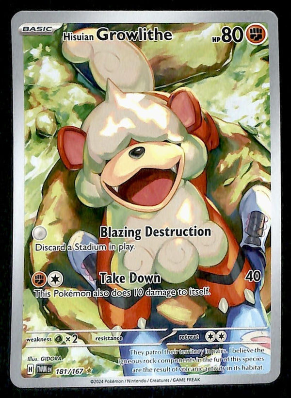 Growlithe Illustration Rare Twilight Masquerade 181/167, NM Pokemon Ca