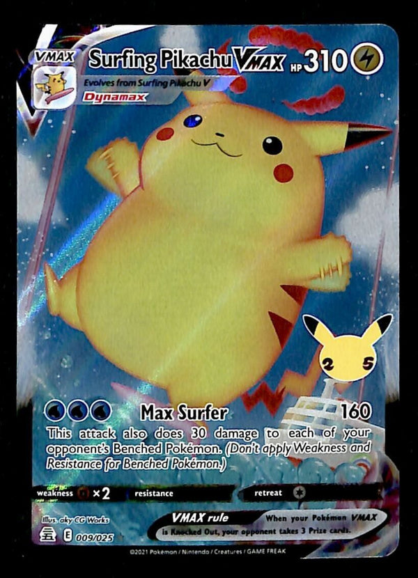 Surfing Pikachu VMAX Celebrations 25th Anniversary 009/025, NM Pokemon Card