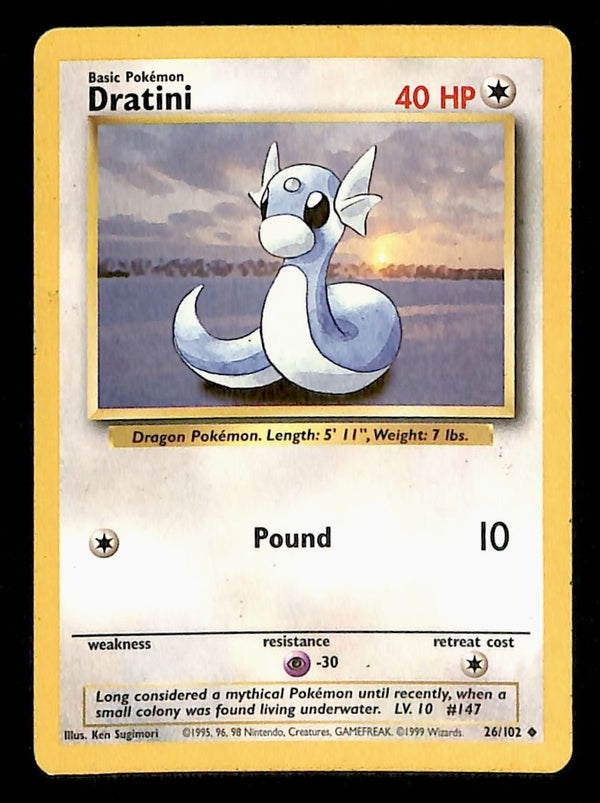 Dratini Base Set 1999 Unlimited Print LP, 26/102 Pokemon Card.