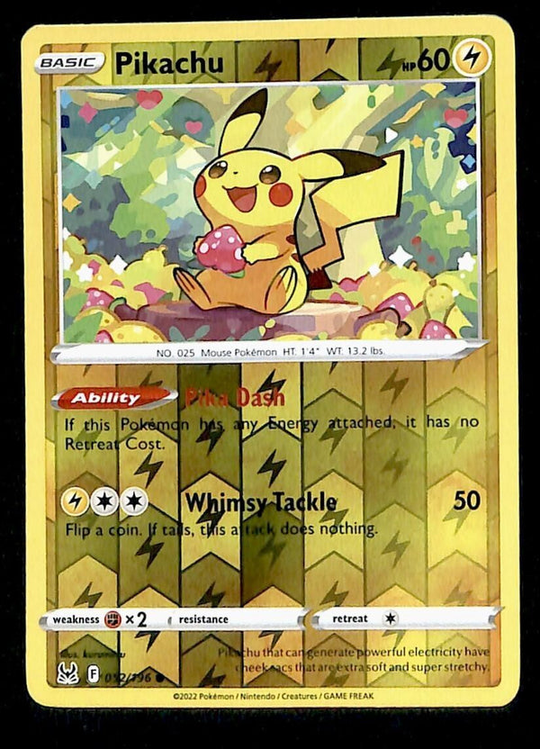 Pikachu Reverse Holo Lost Origin 052/196, NM Pokemon Card