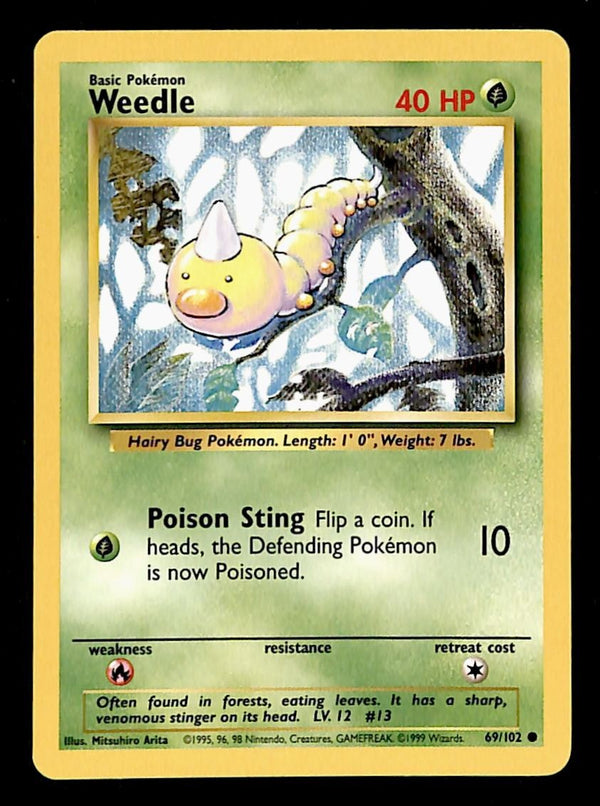 Weedle Base Set 1999 Unlimited Print NM, 69/102 Pokemon Card.