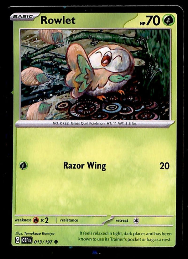 Rowlet Cosmos Holo Obsidian Flames 013/197, NM Pokemon Card