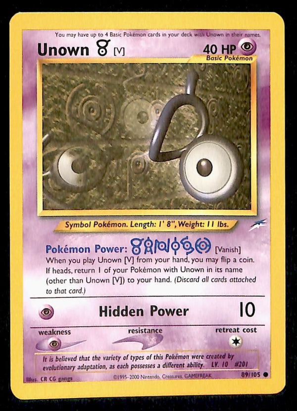 Unown V Neo Destiny Unlimited 89/105, NM Pokemon Card