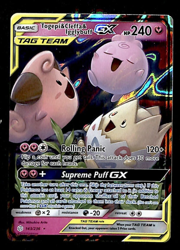Togepi & Cleffa & Igglybuff GX Tag Team Cosmic Eclipse 143/236, NM Pokemon Card