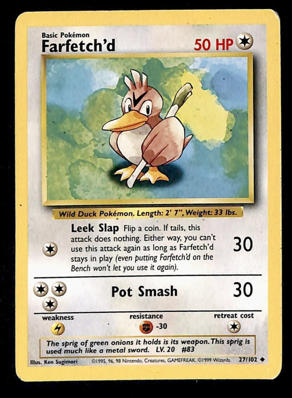 Farfetch'd Base Set 1999 Unlimited Print VG, 27/102 Pokemon Card.