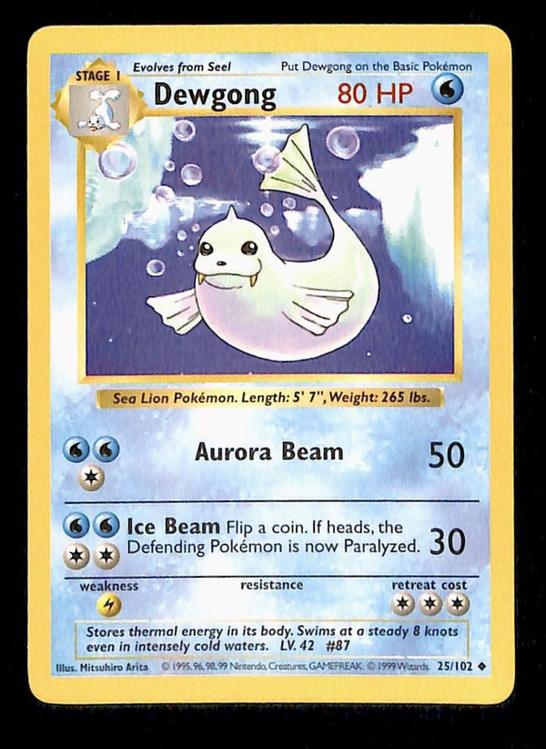 Dewgong Base Set Shadowless 1999 Unlimited Print EX-NM , 25/102 Pokemon Card.