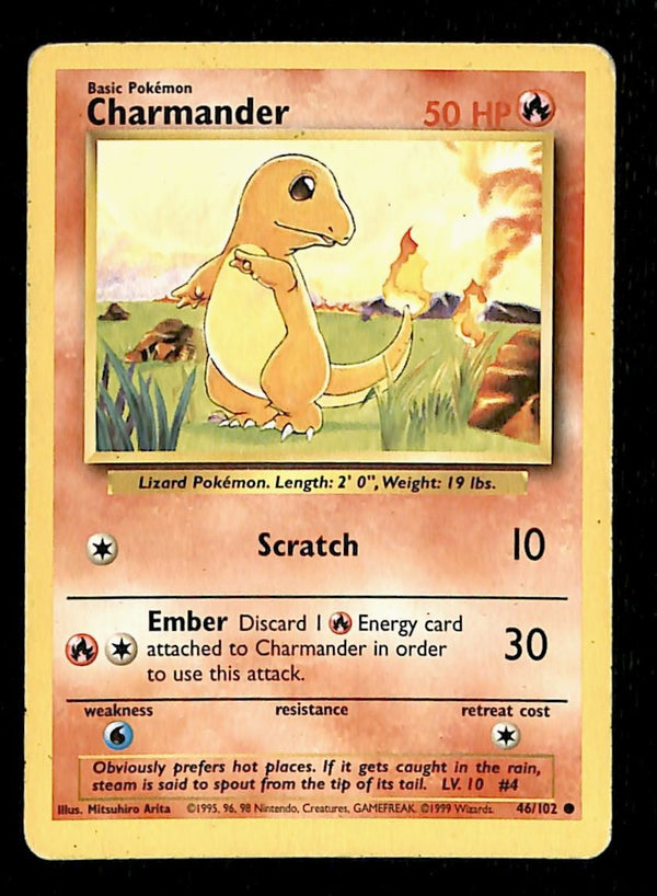 46 102 pokemon card Charmander 46/102 Base Set Rare 1999 Retreat Cost Pokemon Base Set Common Charmander