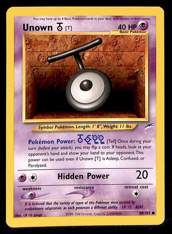 Unown T Neo Destiny Unlimited 88/105, NM Pokemon Card