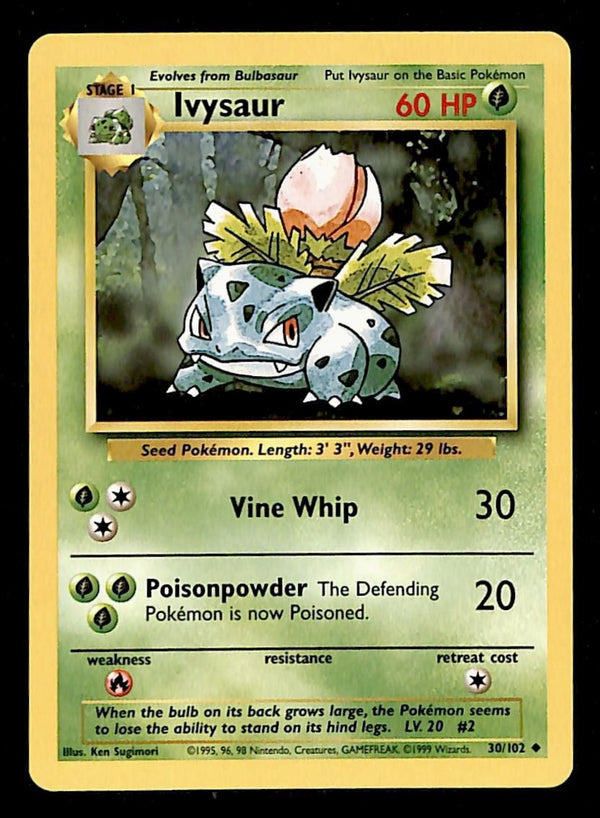 Ivysaur Base Set 1999 Unlimited Print VG, 30/102 Pokemon Card.
