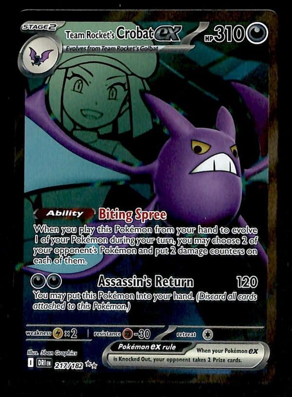 Team Rockets Crobat ex Secret Rare Destined Rivals 217/182, NM Pokemon Card