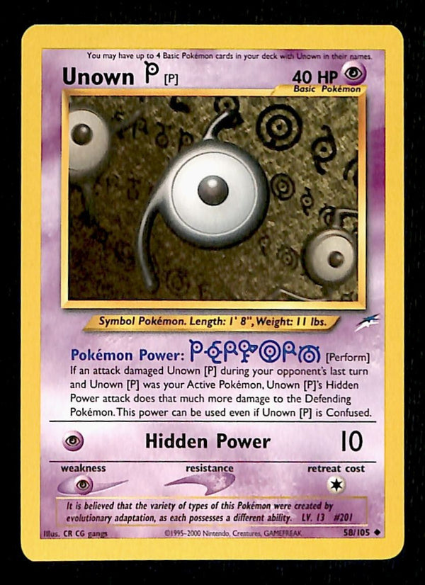 Unown P Neo Destiny Unlimited 58/105, NM Pokemon Card