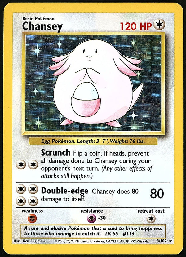 Chansey Holo Base Set 1999 Unlimited Print LP, 3/102 Pokemon Card