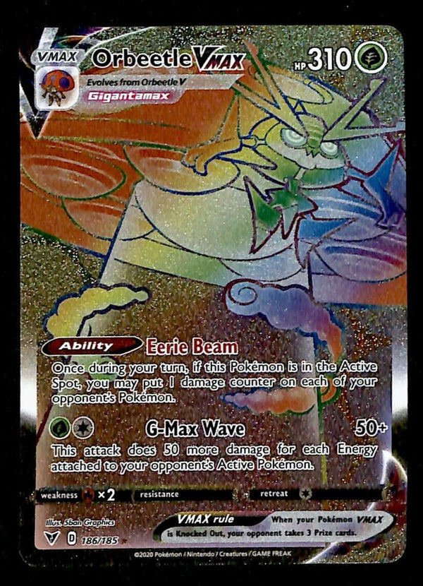 Orbeetle VMAX Rainbow Secret Rare Vivid Voltage 186/185, NM Pokemon Card