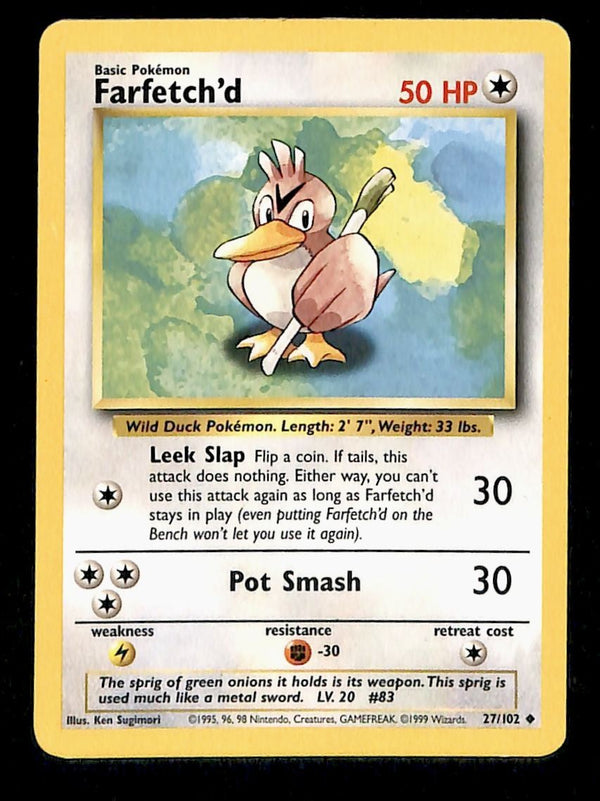 Farfetch'd Base Set 1999 Unlimited Print NM, 27/102 Pokemon Card.