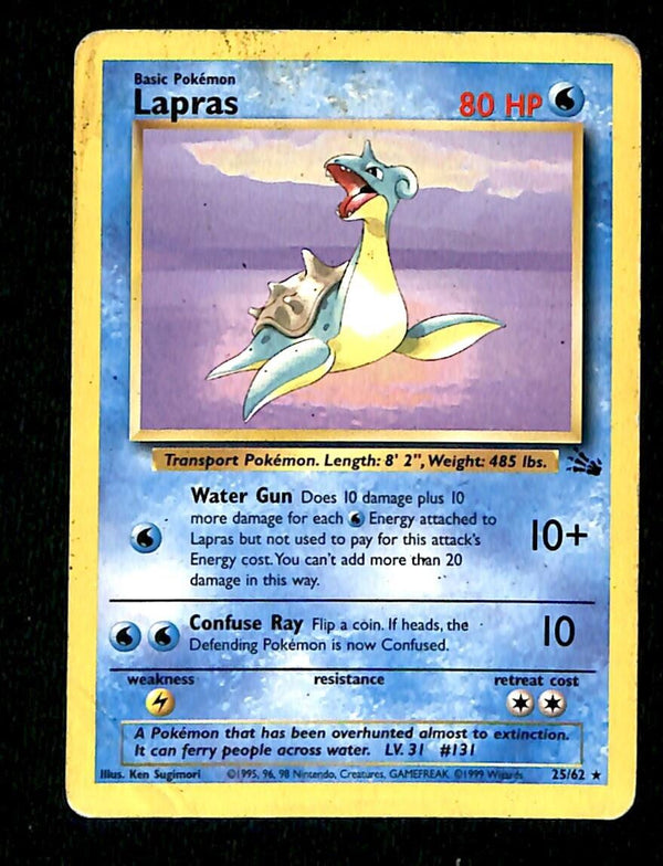 Lapras Fossil PLAYED, 25/62 Pokemon Card