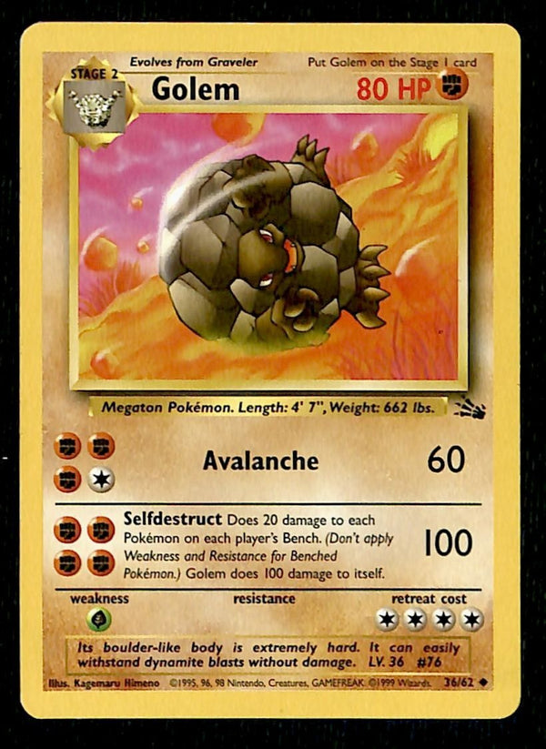 Golem Fossil LP, 36/62 Pokemon Card