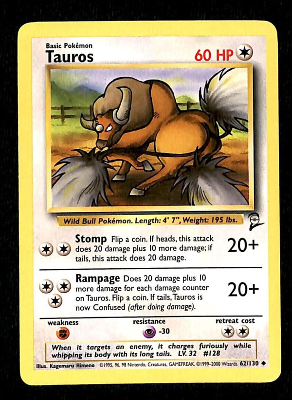Tauros Base Set 2 EX, 62/130 Pokemon Card