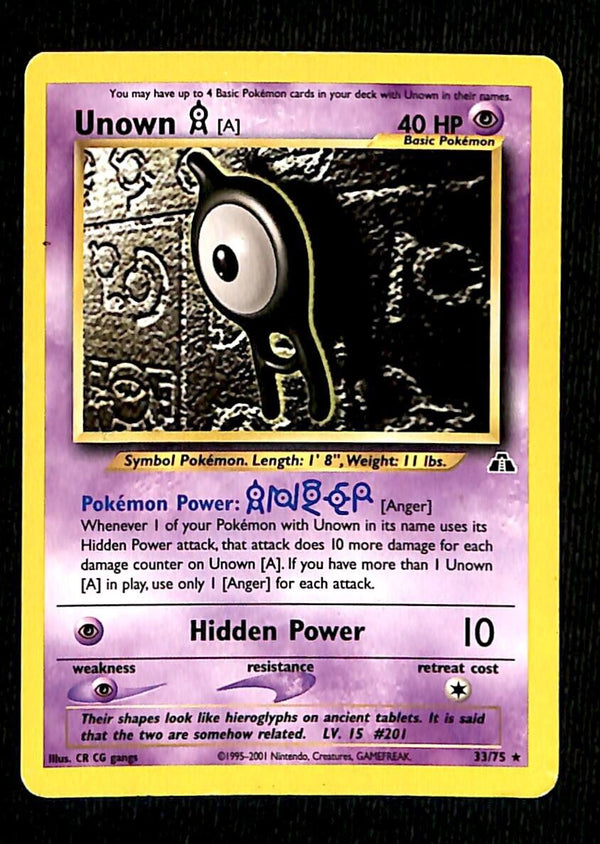 Unown A Neo Discovery EX, 33/75 Pokemon Card.