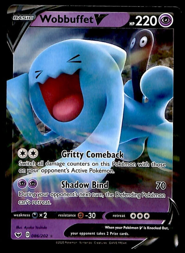 Wobbuffet V Ultra Rare Sword & Shield 086/202, NM Pokemon Card