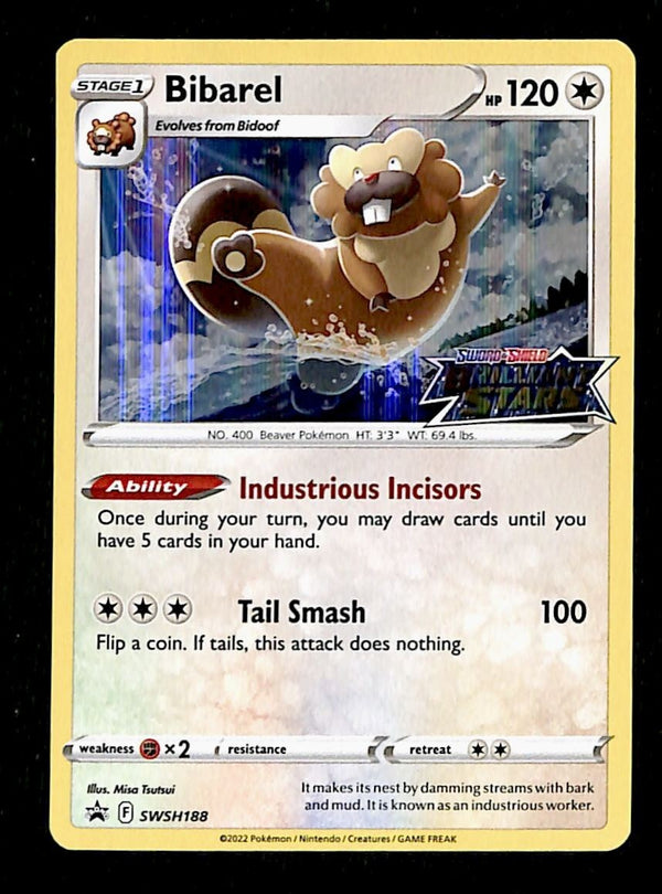 Bibarel Holo Brilliant Stars Stamp Black Star Promo SWSH188, NM Pokemon Card
