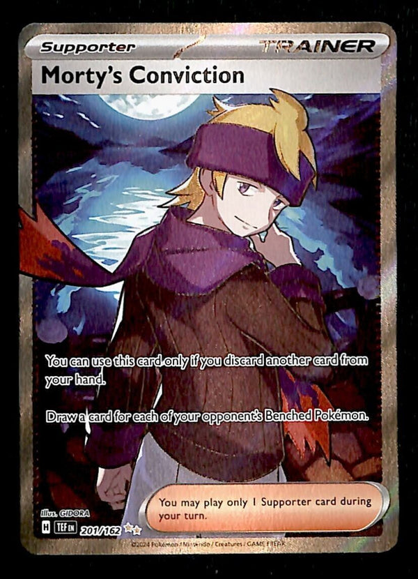 Mortys Conviction Full Art Trainer Temporal Forces 201/162, NM Pokemon Card
