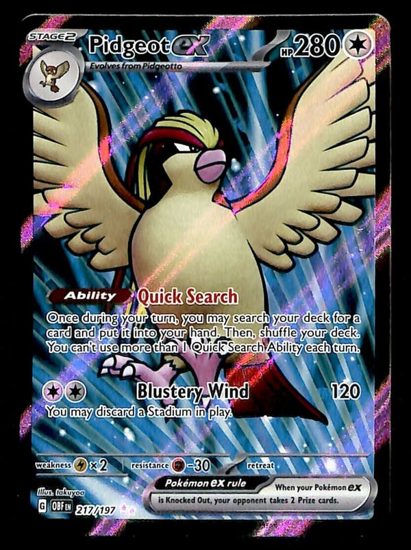 Pidgeot ex Full Art Obsidian Flames 217/197, NM Pokemon Card
