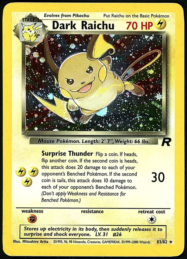 Dark Raichu Holo Secret Rare Team Rocket 83/82, LP Pokemon Card.