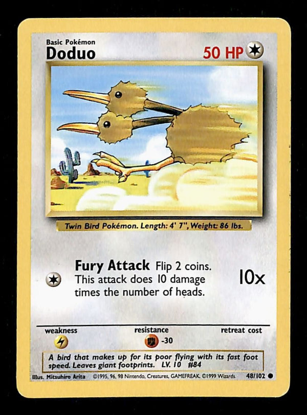 Doduo Base Set 1999 Unlimited Print LP, 48/102 Pokemon Card.