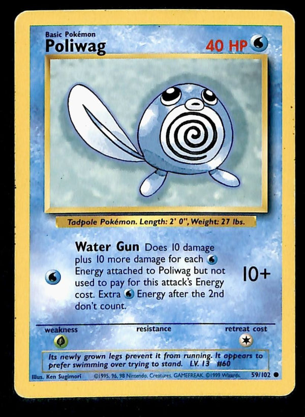 Poliwag Base Set 1999 Unlimited Print LP, 59/102 Pokemon Card.